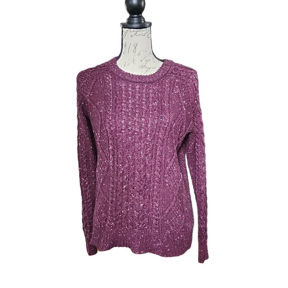 Merona Women's Size Small Maroon Marled Cable Knit Crew Neck Sweater
